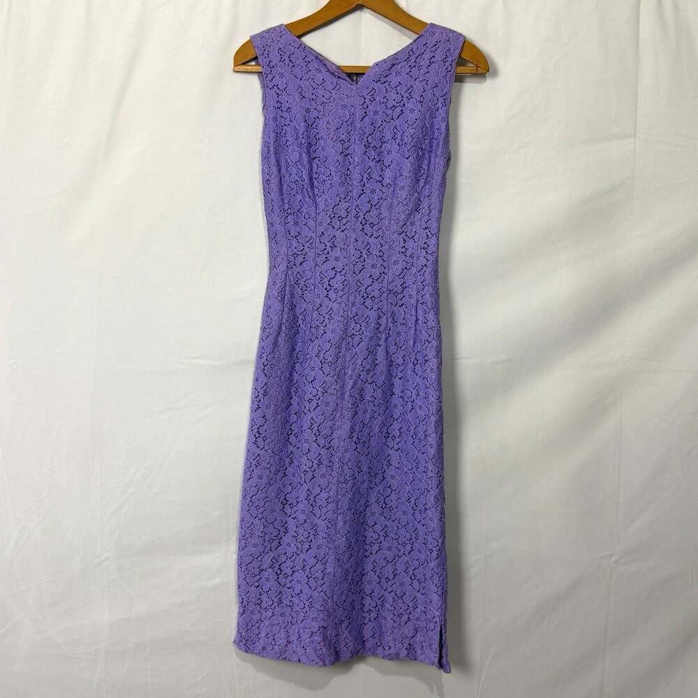 Vintage 1960s Floral Lace Sheath Dress Lilac Purple Cocktail Midi No Size